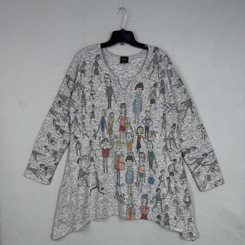 Inoah Tunic Womens Large Gray People Graphic Art To Wear Sharkbite Lightweight